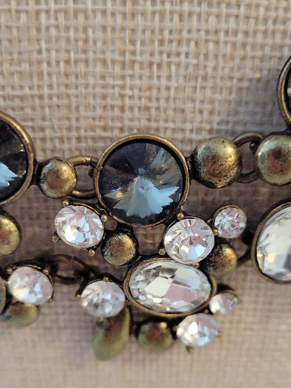 The Limited Antique Gold Floral Crystal Bib Necklace in Gray and Clear - Picture 6 of 11